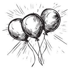 Flat balloons icon in comic style, black vector illustration on white background