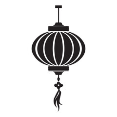 Simple chinese lantern icon, black vector illustration on white background