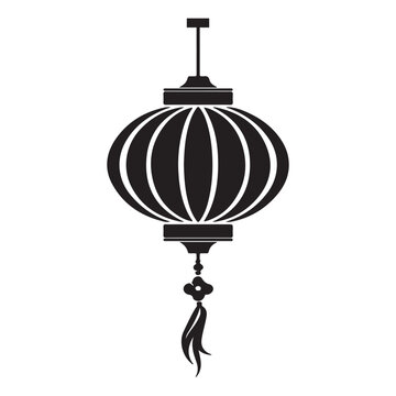 Simple chinese lantern icon, black vector illustration on white background