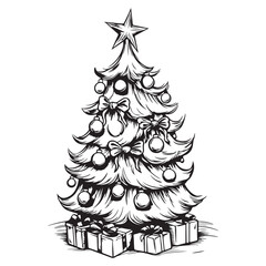 Simple christmas pine tree icon, black vector illustration on white background