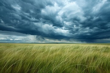 Obraz premium Stormy Sky Over Windblown Grassland