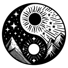 Yin yang cultural sign with sun and moon vector image