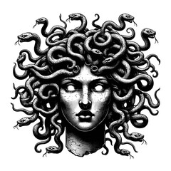 Ancient Greek Gorgon Medusa head shape logo vector illustration silhouette