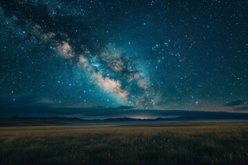 Starry Night Sky Over Open Field - Powered by Adobe