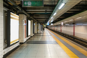 Blank mock up for vertical poster advertising; 6 sheet digital display in MRT station; OOH out of home template