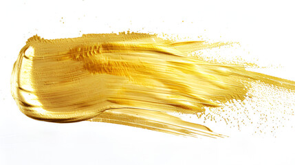 Strokes of golden paint isolated on white background, t brush stroke with oil paint color embossed...