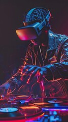 Futuristic DJ Warrior in Red and Black Night