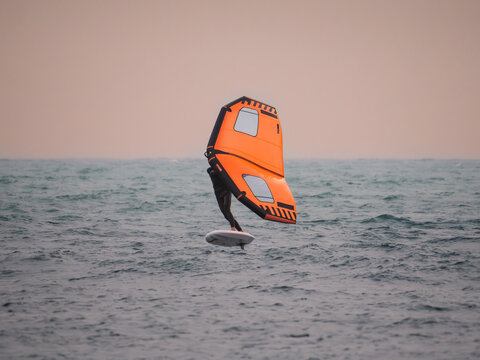 Wing Surfing or WingFoiling During a Windy Day