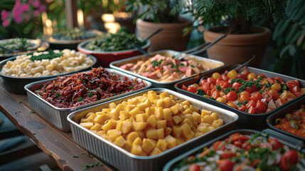 Obraz premium A community potluck dinner to celebrate the beginning of summer