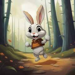 a rabbit jumping very fast in the forest