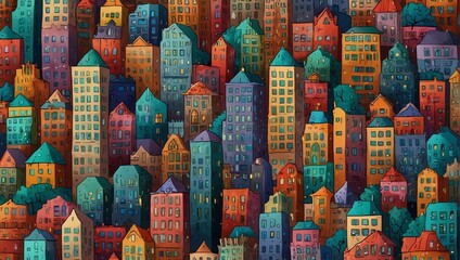 Fototapeta premium illustration of a city view with many beautiful colorful tall buildings made by AI generative