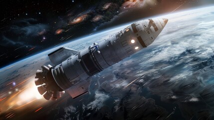 Sci-Fi Spaceship Entering Earth's Atmosphere