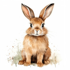 Fototapeta premium Cute rabbit on a snow watercolour white background