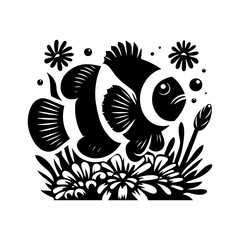 Fototapeta premium Coastal Clownfish Silhouette - Seashore Chic in Vector Style - clownfish illustration 