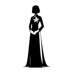 AODAI Silhouette: Captivating Vector Art Illustrating Traditional Elegance and Cultural Significance of Indigenous Southeast Asian Attire- Minimalist AODAI  Vector- AODAI  Illustration.