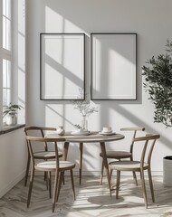 3D render Frame mockup, blank paper. Restaurant room wall poster mockup. Interior mockup with house background. Modern Interior design.