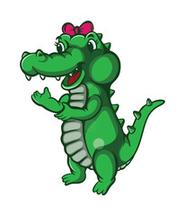 cute female crocodile cartoon illustration design