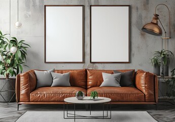 3D render Frame mockup, blank paper. Living room wall poster mockup. Sacndinavian style. Interior mockup with house background. Modern Interior design.