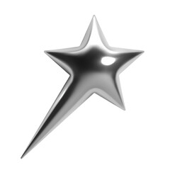 3D Y2K chrome star with a glossy shiny metallic surface. Render of falling star with elongated tail. Isolated vector element for modern retro futuristic design, digital art, and cyber space aesthetic