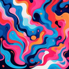Vibrant abstract fluid art with colorful waves and blends of blue, pink, orange, and white hues in a modern digital painting.
