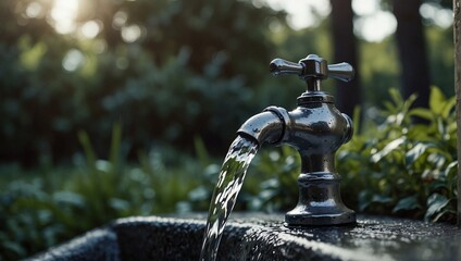 photo of a tap with running water in the garden made by AI generative