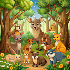 Many cute animals in the forest