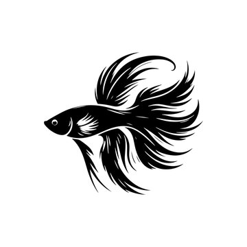 black betta fish silhouette on white clip art preview