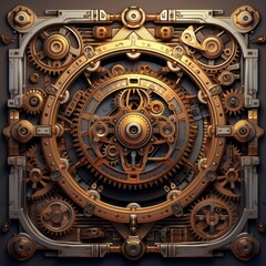 Fototapeta na wymiar Steampunk-inspired fintech tools, intricate gears and Victorian elements, detailed, Steampunk, Illustration