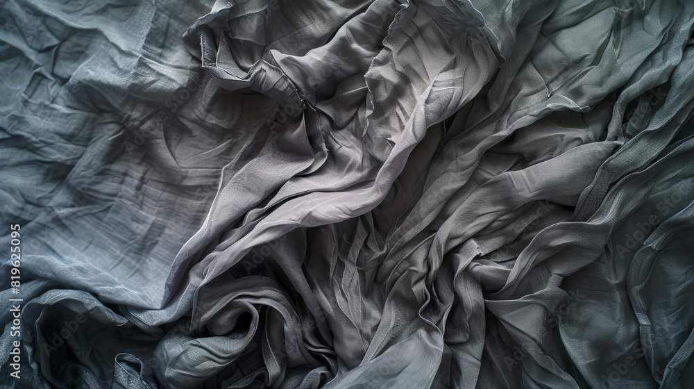 Poster crumpled grey fabric texture with delicate folds on a soft background, evoking a sense of elegance a