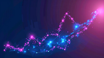 An abstract glowing graph with connecting lines and dots on a blue and purple gradient background, depicting a concept of growth. Generative AI