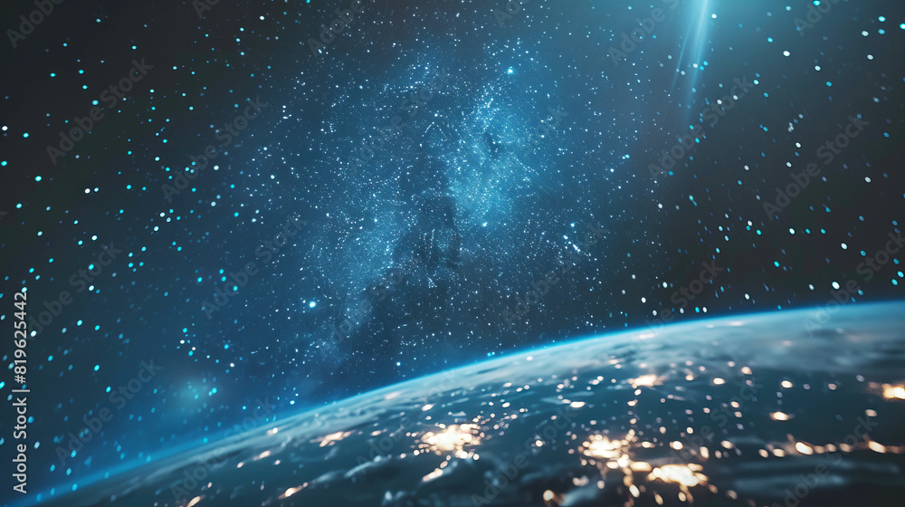 Poster a vibrant image of earth with a star-studded space background, illustrating the concept of explorati