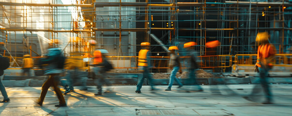 Image of the movement of engineers and construction workers in the construction zone. Ai generate.