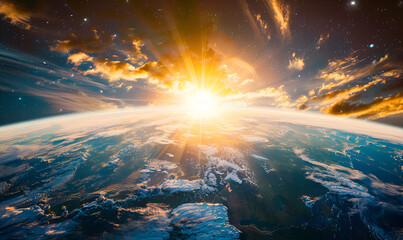 Earth from space Sunrise over the planet Earth Night of Planet Earth globe from space Panoramic view of the earth sun star and galaxy sunrise over planet earth view from space Solar eclipse.