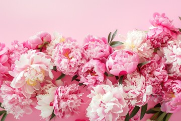 Fototapeta premium Wedding Invitation Floral. Amazing Bouquet of Blooming Peonies on Bright Pink Background