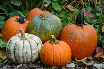 Obraz premium Autumn Pumpkins and Squash. Ripe and Colourful Vegetables for Autumn Cookery