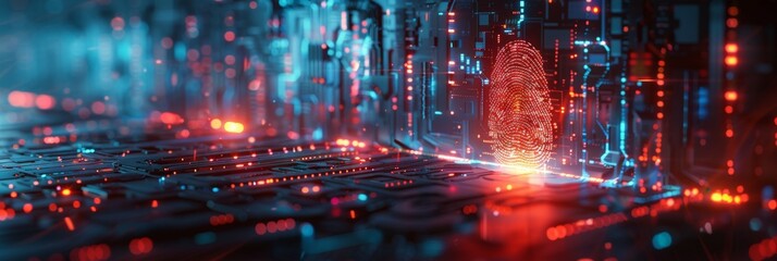 Fingerprint scan provides security access with biometrics identification. Futuristic Technology in smart business high efficiency using ai artificial intelligence