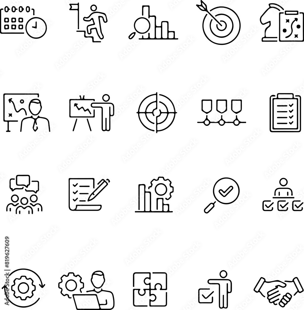 Aufkleber pixel perfect icon set of action plan schedule plan implementation strategy analysis collaboration c