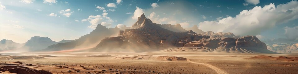 Fototapeta premium Desert Mountain Safari: Extreme Adventure Travel to Sahara. Offroad Panorama of Mountain Landscape