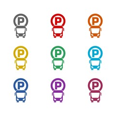 Bus parking icon isolated on white background. Set icons colorful