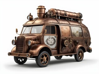 Steampunk-inspired old truck isolated on white