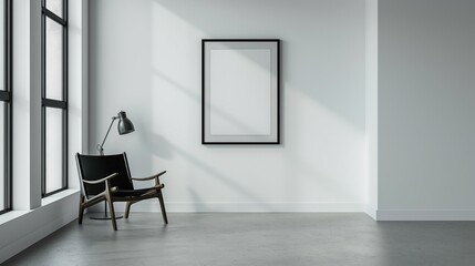 Frame mockup, wall poster frame simple home room background