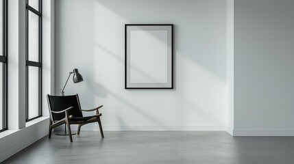 Fototapeta premium Frame mockup, wall poster frame simple home room background
