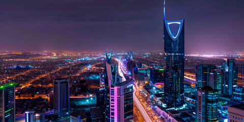 city at night Kingdom of Saudi Arabia Landscape at night  Riyadh Tower Kingdom Center, Urban Nightscape: Riyadh Tower Kingdom Center in Night City