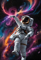 Fototapeta premium Astronaut Exploring the Colorful Cosmos