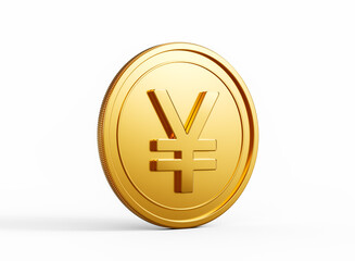Obraz premium 3d Golden Shiny Rounded Japanese Yen Coin Isolated On White Background 3d Illustration