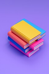 Fototapeta premium Colorful books in isometric 3D render on purple background. Vibrant minimalistic cartoon style.