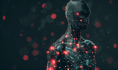 A polygonal figure with red vertices at pain points, a visualization of the discomfort of the human body that graphically expresses areas of pain and discomfort.