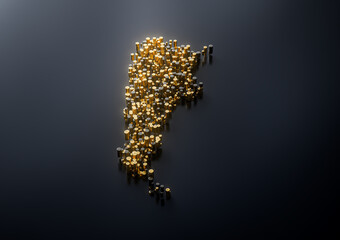 Argentina Map Made Of High Quality Premium Golden Metallic Copper Brass Pillars 3D Illustration