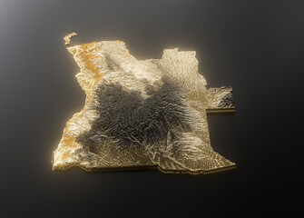 Angola Map Golden Metallic Texture Map Isolated On Black Background 3D Illustration