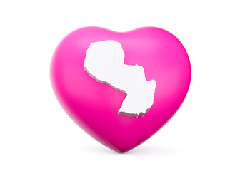 Pink Heart With White Map Of Paraguay Isolated On White Background 3d Illustration